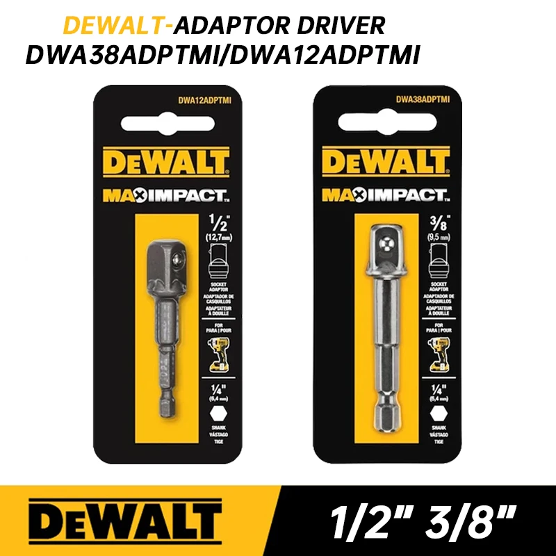 DEWALT DWA12ADPTMI DWA38ADPTMI MAX IMPACT 1/4 TO SQUARE 1/2 ADAPTOR 1/4 TO SQUARE 3/8 POWER TOOL ACCESSORIES