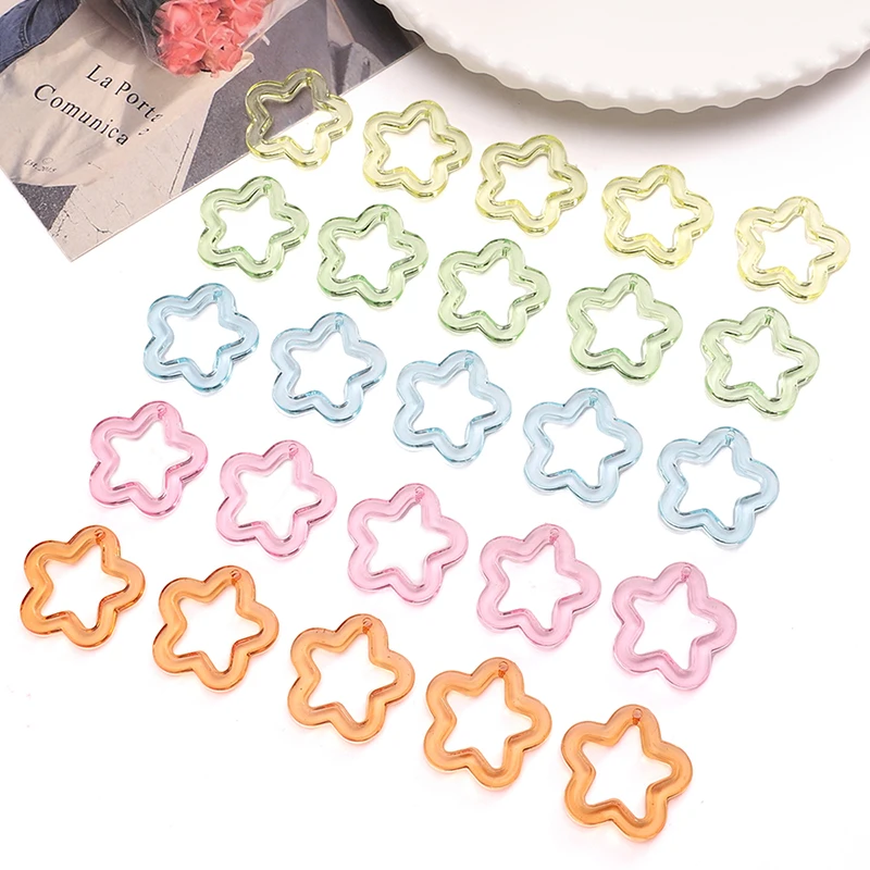 20pcs 30mm Multi Color Transparent Pentagram Beads Bracelets Spacer Acrylic Hollow Star Beads Charms for Jewelry Making Findings