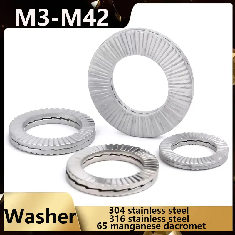 M3-M42 304/316 SS DACRO DIN25201 Dual Self-Lock Wedge Shockproof Gasket 1.8-5.8/2.2-6.8mm