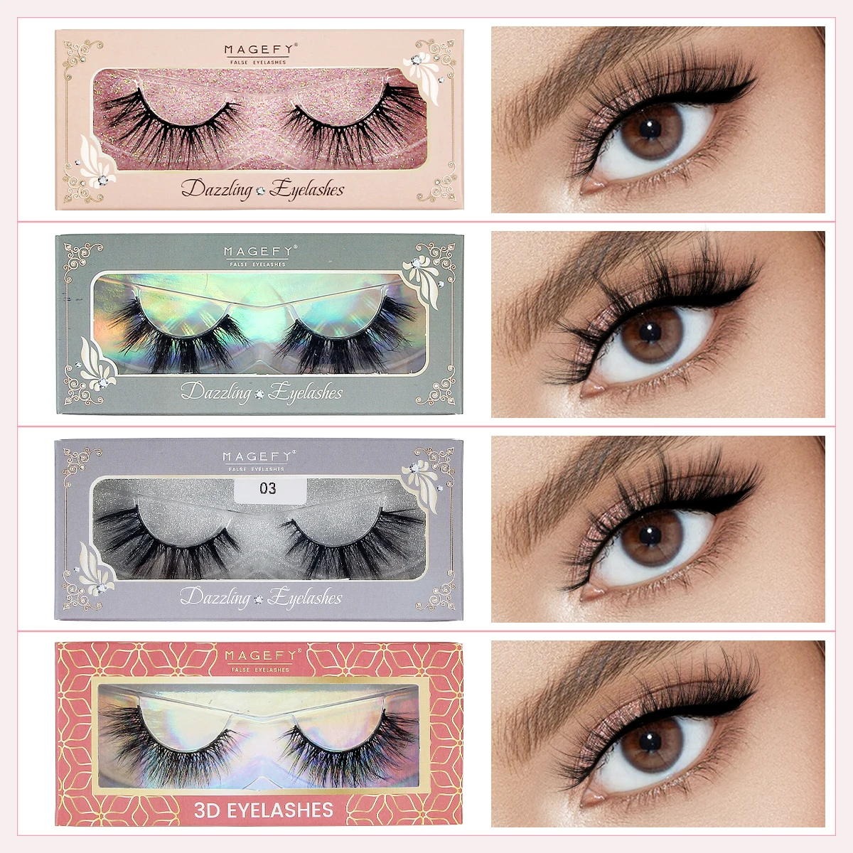 MAGEFY 24 Pairs 4 Styles Faux Mink Eyelashes 6mm-19mm Soft Cross Lashes Natural Look Fluffy Volume Lashes with Indivisual Box