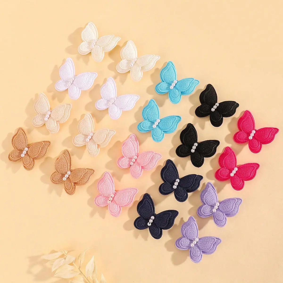 20 Teile/satz Schmetterling Haar Clip für Kinder Mädchen Perle Doppel Layered Bogen Nette Pony Mini Haarnadel Baumwolle Baby Haar Zubehör