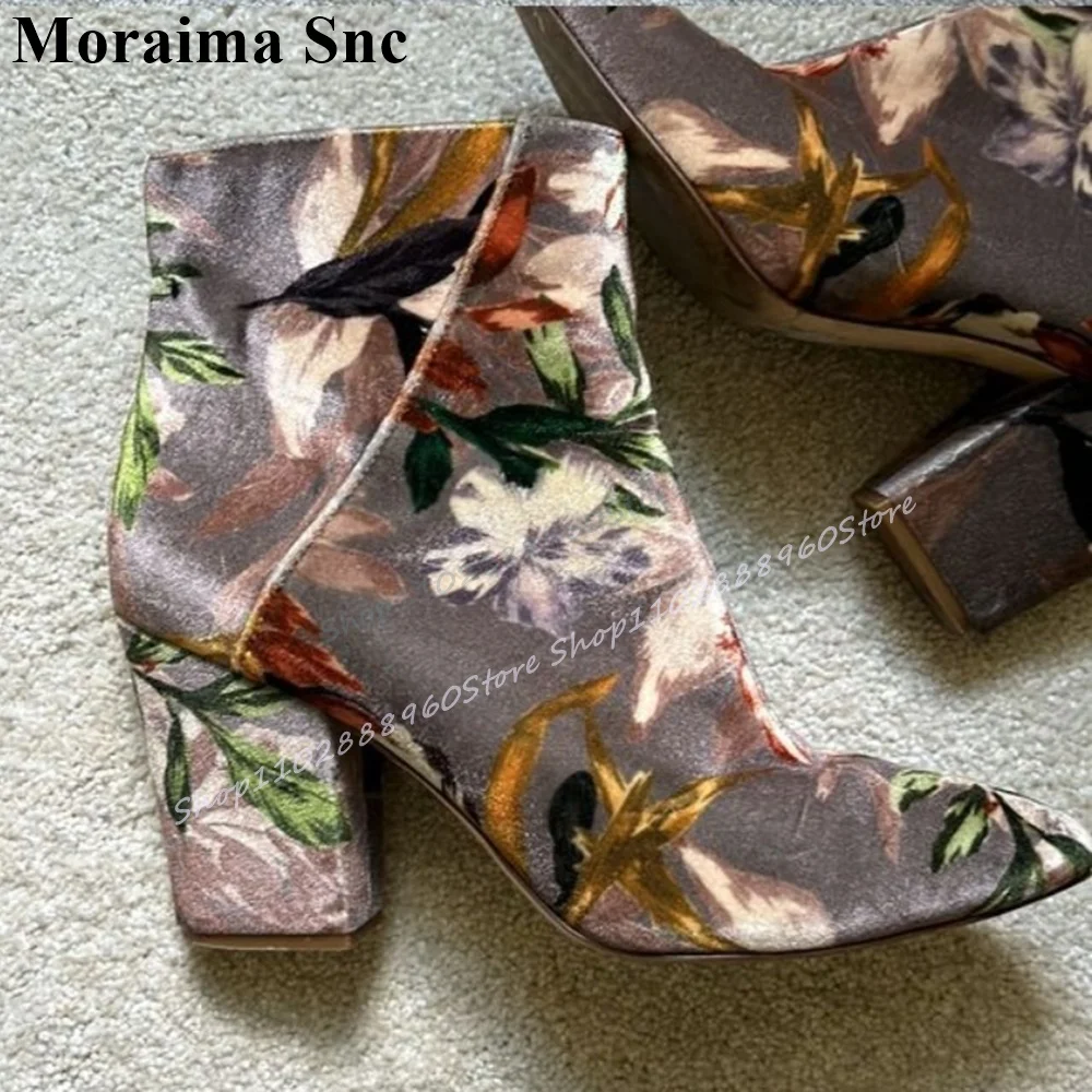 أنيق مختلط الأزهار الفاخرة حذاء من الجلد مكتنزة عالية الكعب النساء أحذية الجانب سستة أشار تو 2025 موضة Zapatos Para Mujere