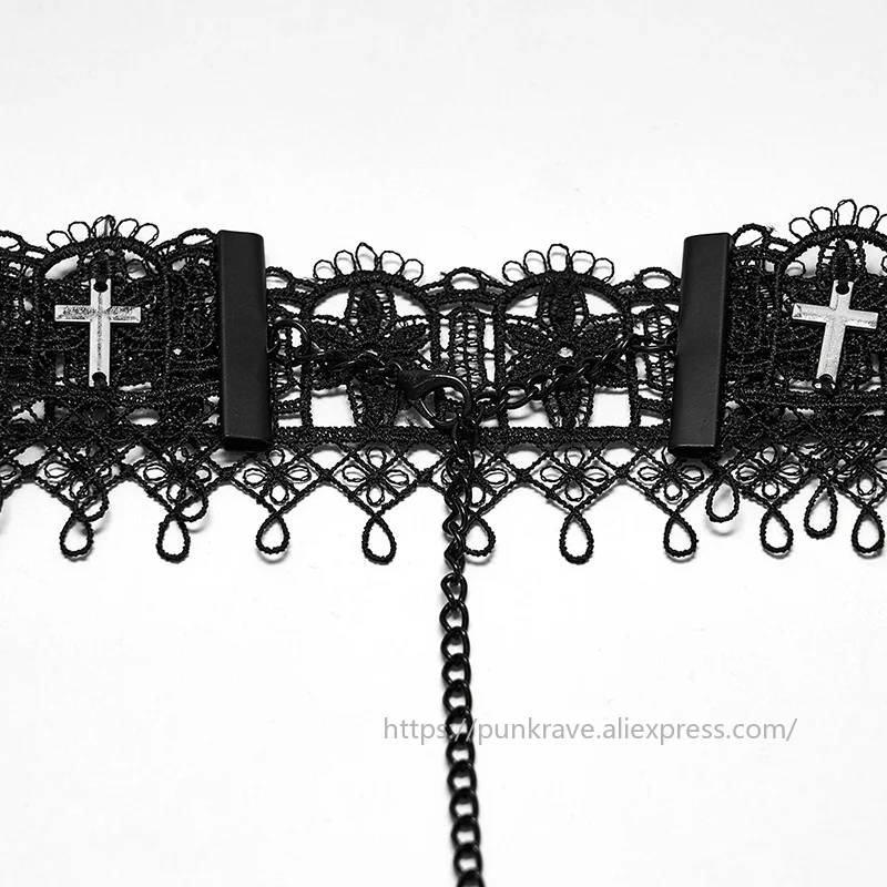 PUNK RAVE Women's Symmetrical Vintage Cross Patterns Hollow Lace Choker Classic Elegant Simple Shape Party Club Accessories view 5