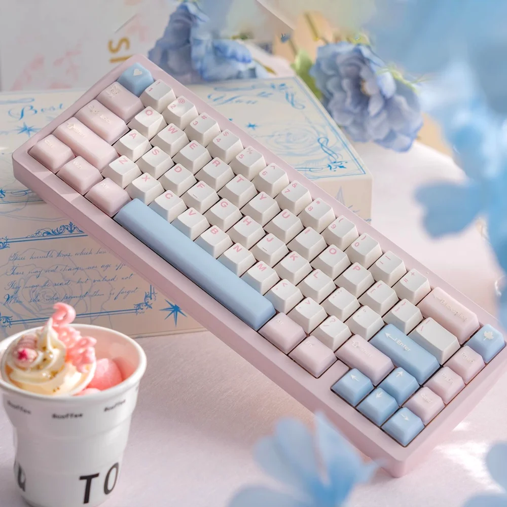 Peach Pink White Cherry Keycap PBT+ABS 164 Key Mixed Color Translucent Suitable for MX Switch 60 70 80 108 Mechanical Keyboard