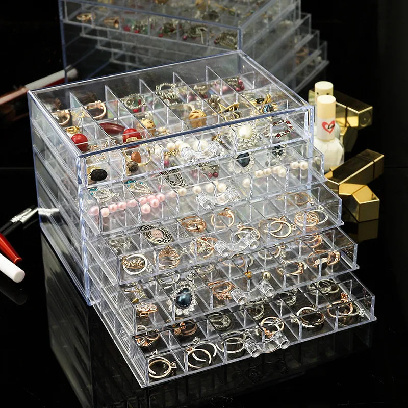 Simple Transparent Earring Nail Art Jewelry Storage Box Dust-proof Jewelry Box Classified and Organized Box Storage Boxes