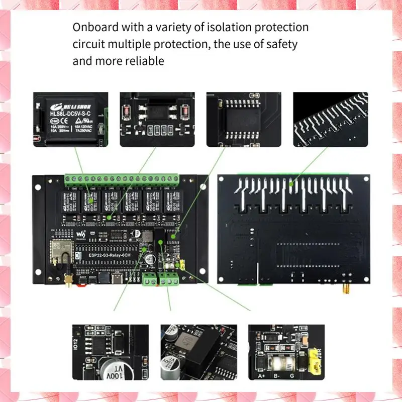 JAJA Waveshare ESP32-S3 6-kanałowy moduł przekaźnikowy Wifi klasy przemysłowej, czarny, obsługuje Wifi/Bluetooth/RS485/Pico Interface Relay