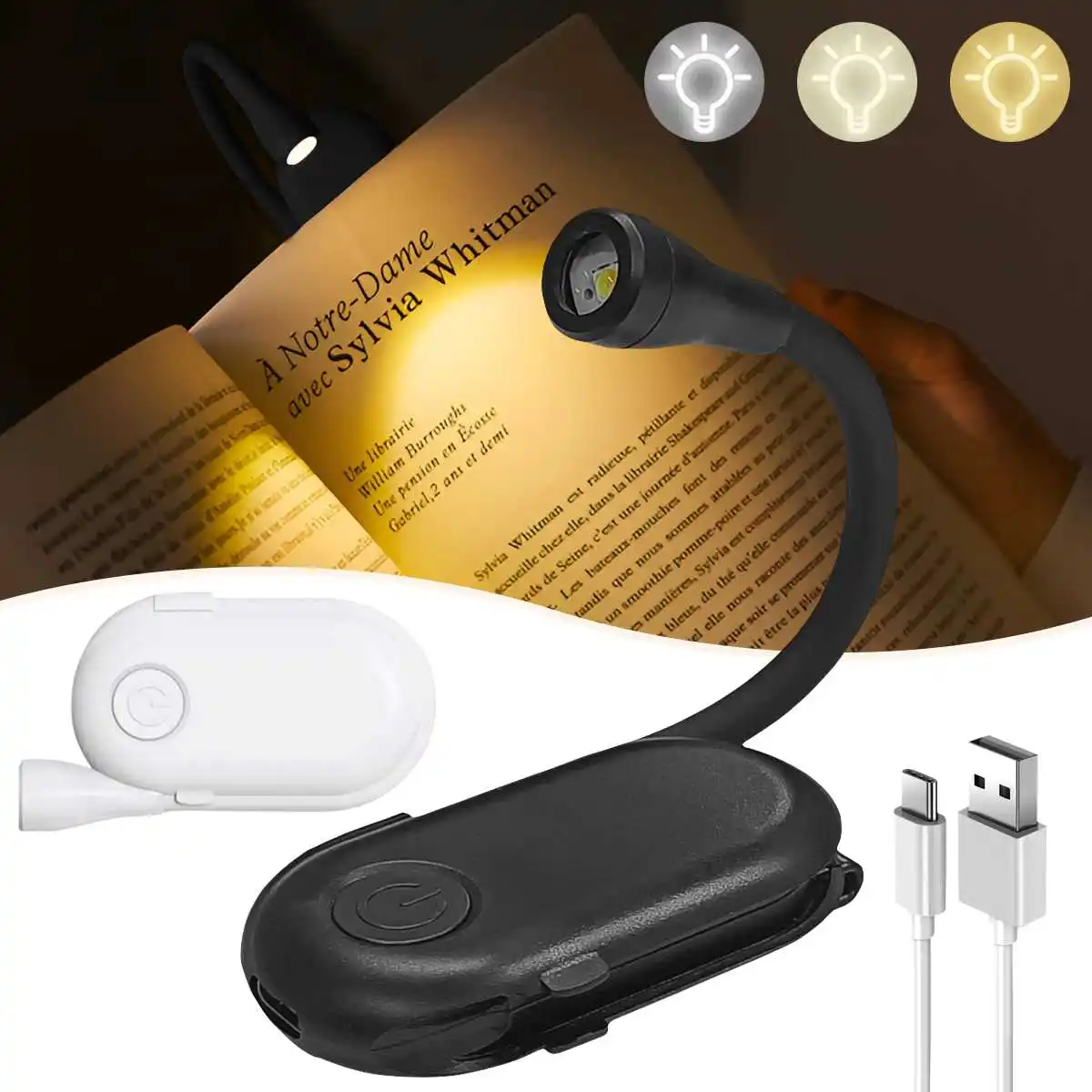 

Mini Foldable Book Reading Light LED USB Rechargeable Book Light Portable Clip-On Desk Lamp Stepless Dimming Suitable for Travel