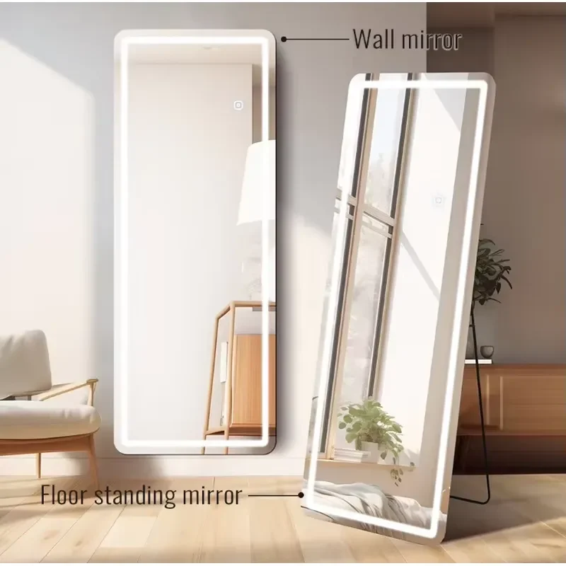 Wall Mounted Hanging Mirror Body Dressing Mirror Touch Control Led Lighted Floor Standing Full Length Mirror With Lights