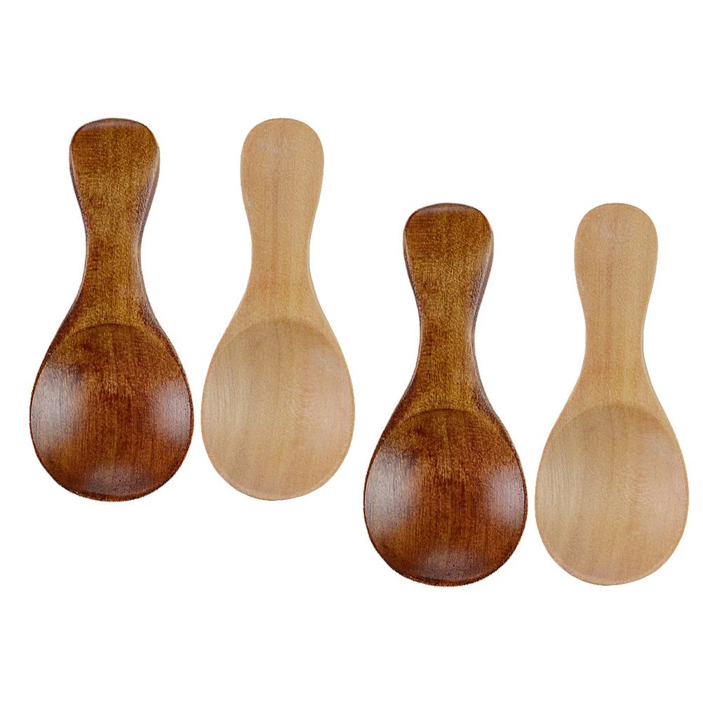 

4Pcs Mini Wooden Spoon 8x35cm Wood Color Short H Teaspoon Ideal for Home Kitchen Bar Smooth Surface Easy Clean