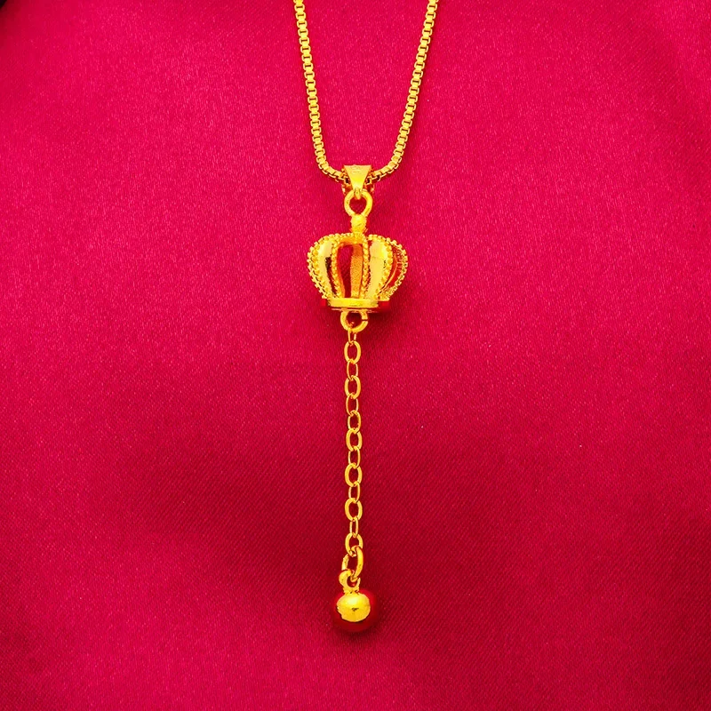 Hezai crown pendant necklace box chain WOMEN'S thin crown pendant real gold 18K color WOMEN'S chain live delivery