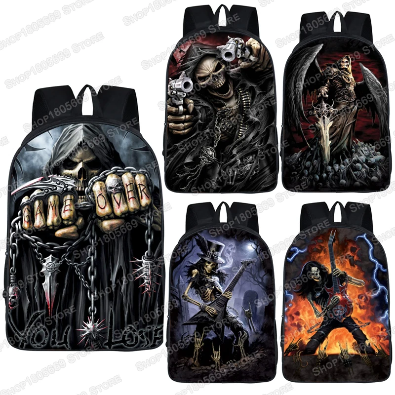 Cool Grim Reaper Backpack Men Women Rucksack Azrael Skull Daypack Children School Bags for Teenager Girls Boys Rock Backpacks