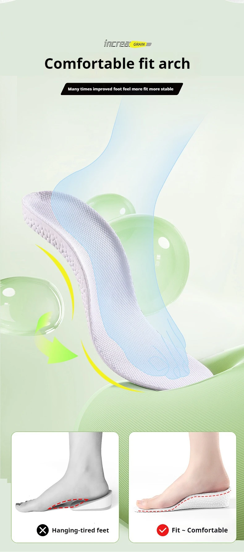 Höhenverstellbare Einlegesohlen für Damen und Herren, stoßdämpfende Sporteinlagen, elastische Sohlen, Fußgewölbestütze, bequeme Schuhpolster, 1 Paar. – Detail 5
