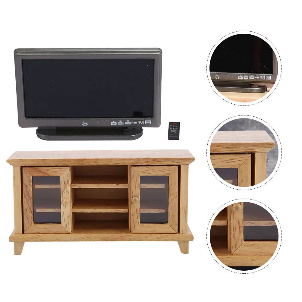 

1Set Wooden Miniature Cabinet TV Ornament Simple Design for Mini House Bedroom Desktop Decor Small House Accessories