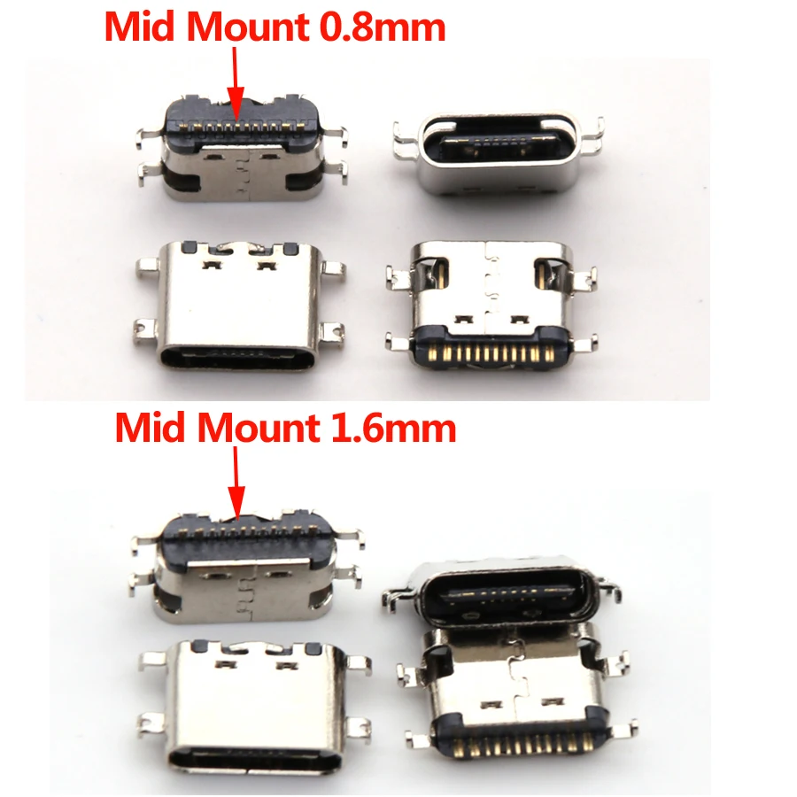 10pcs USB-3.1 USB Connector Type C Horizontal Mid Mount 16P Female 1.6mm Through Board 0.8mm for Charger Adapter DIY Type C
