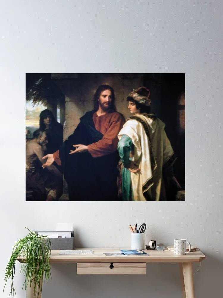 Christ and the Young Rich Ruler Hofmann Jesus Christ Painting, Art Print Canvas Poster, Living Room Decor, Home Wall Picture