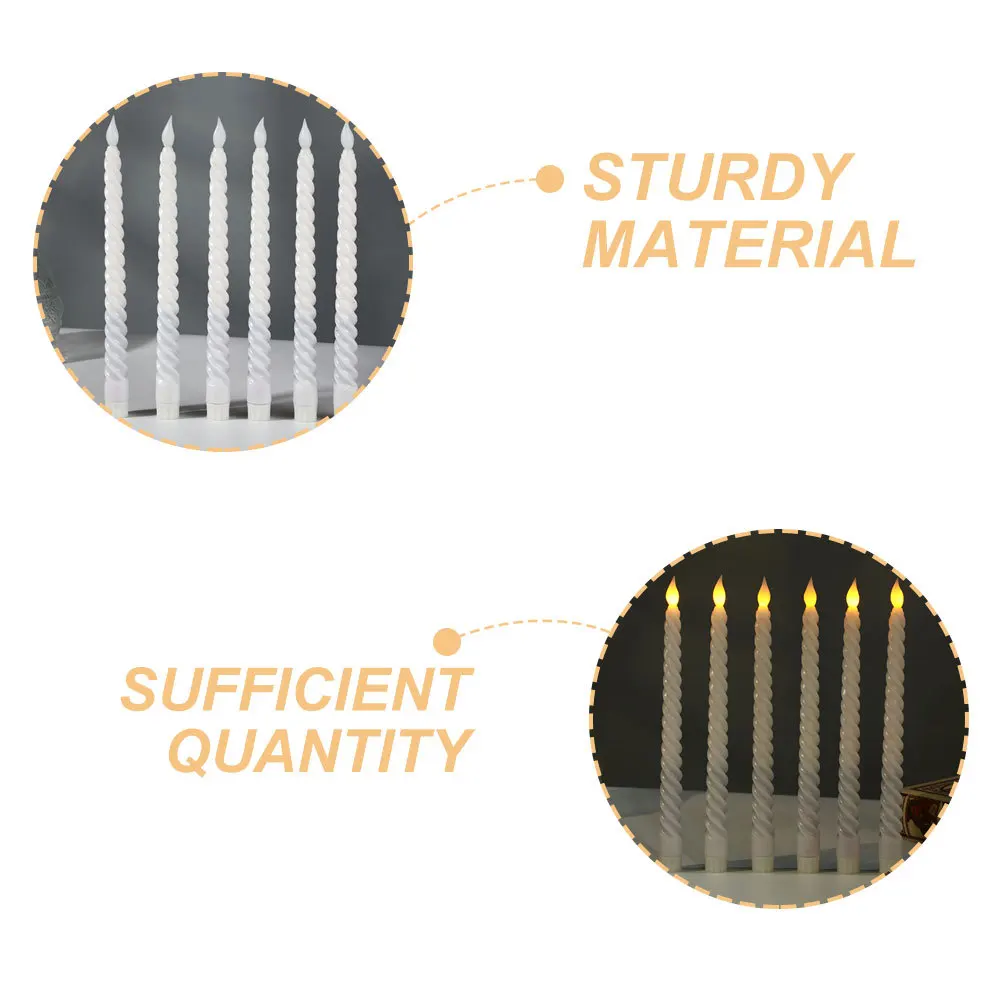 6 قطع من شموع مستدقة حلزونية عديمة اللهب تعمل بشكل واقعي لحفلات الزفاف وديكور المنزل وأضواء آمنة أنيقة