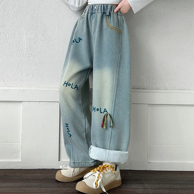 

Осень 2023, новые прямые джинсы с вышивкой букв, светло-голубые повседневные брюки, удобные стильные, высокое качество