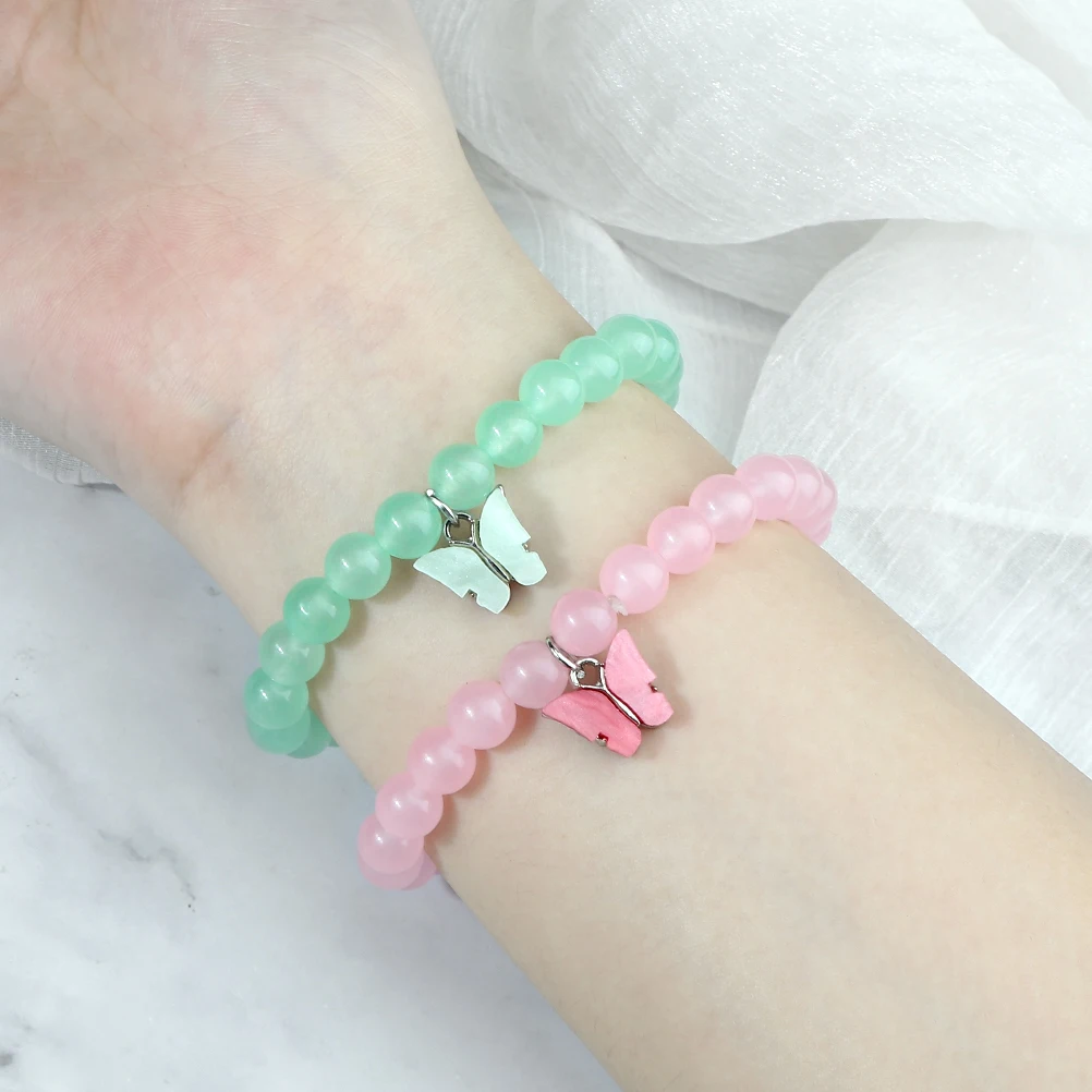 Natural Stone Women Bracelet Charm Multicolor Butterfly Pendant Strand Bangles Agate Cat Eye Beads Bracelets Energy Jewelry Gift image 4