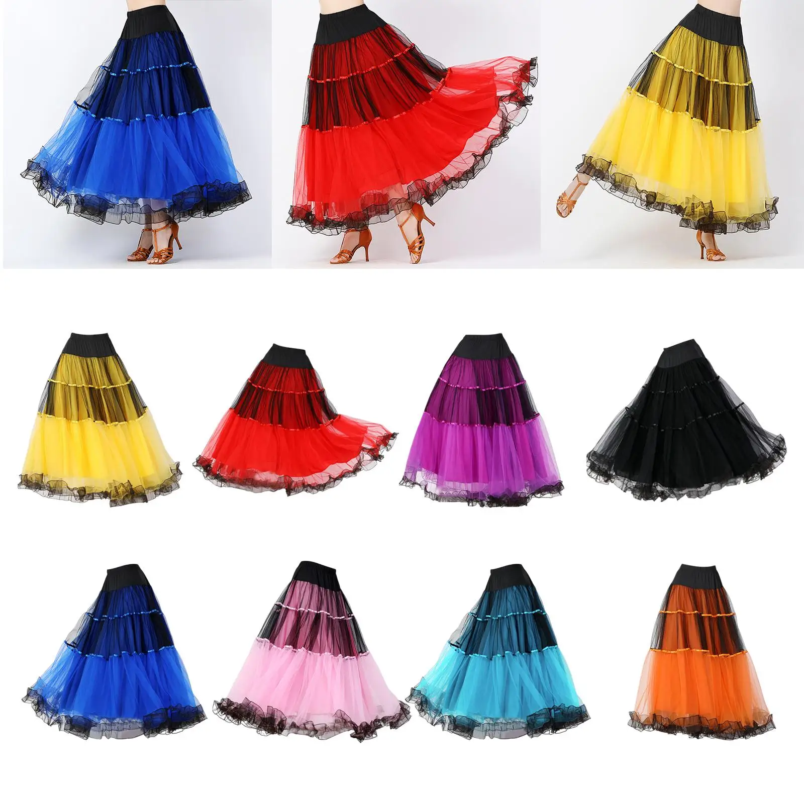 Elegant Ballroom Dance Skirt Dancewear Flamenco Waltz Dancing Costume Adults