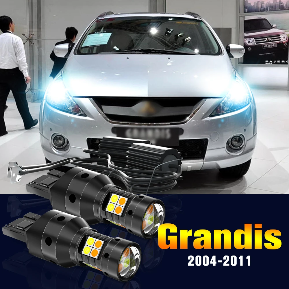 2pcs LED Dual Mode Turn Signal+Daytime Running Light DRL Lamp For Mitsubishi Grandis 2004-2011 2005 2006 2007 2008 Accessories