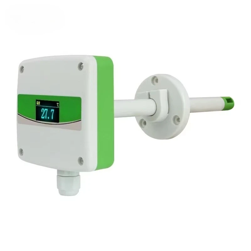 Temperature Humidity Sensor OEM ABS 4-20mA 5V 10V Flange Type Display Air Velocity Transmitter for Air Pipeline