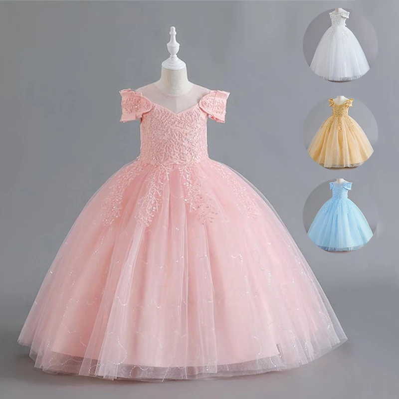 Little Girls Baptismal Wedding Dress Flower Girl Off Shoulder Princess Dress Kids Baby Carnival Birthday Sequin Party Bow Gown
