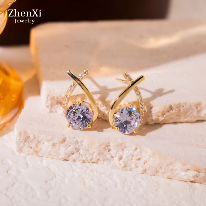 

French simple zircon cross fishtail earrings, light luxury temperament, high-end sense, exquisite niche design earrings