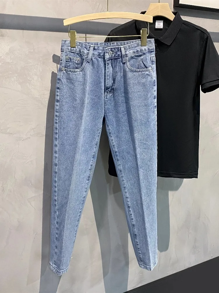 

2025 New Men's Jeans Straight Leg Slim Fit Nine Point Casual Spring Autumn Faion Retro Korean Sle mid Waist Zipper Fly