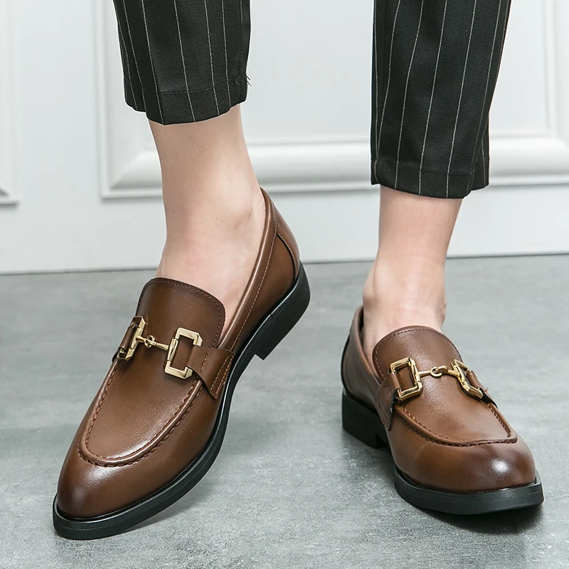 European Station New Men Casual Fashion Metal Buckle Lefu Leather Shoes Size 38-46 Men Style