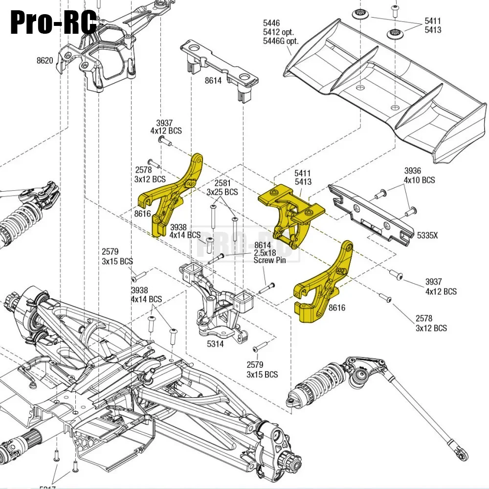 1 Zestaw Regulowanych Mocowań i Ramion Tylnej Skrzydła ze Stopu Aluminium # 5411 # 5413 # 8616 Części do modernizacji 1/10 TRAXXAS E-Revo 2.0 VXL 86086-4