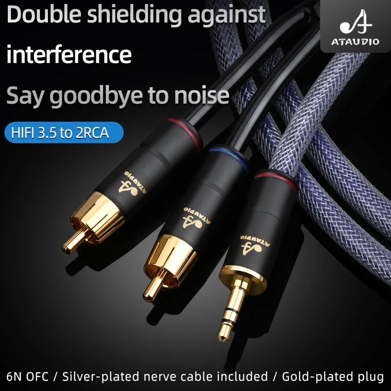 HIFI 3.5mm do 2 RCA stereofoniczny kabel Audio 6N OFC RCA Audio-Cable 3.5 Y Splitter do miksera wzmacniacza