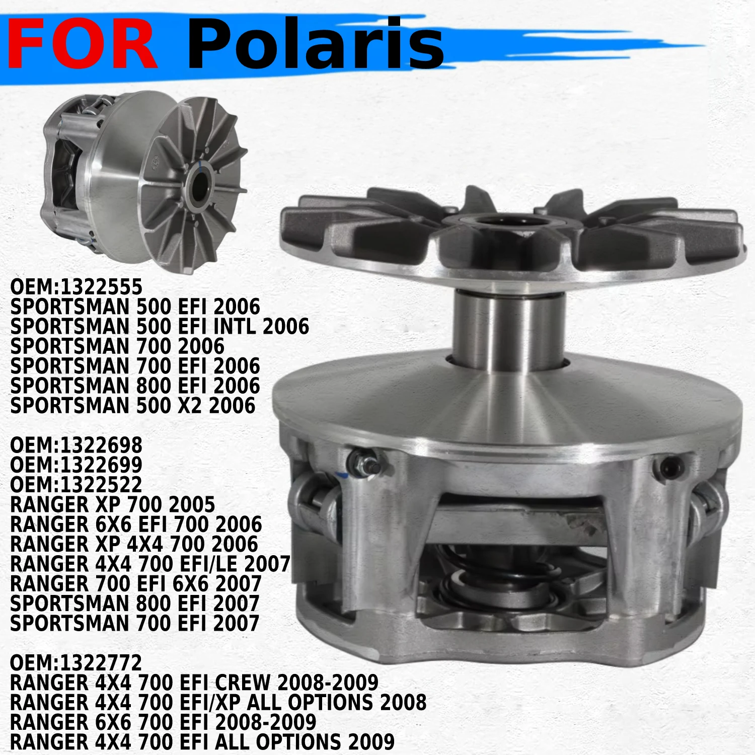 

Motorcycle Complete Rear Clutch assembly For Polaris SPORTSMAN 500 EFI INTL 700 800 EFI 500 X2 2006 OEM:1322555