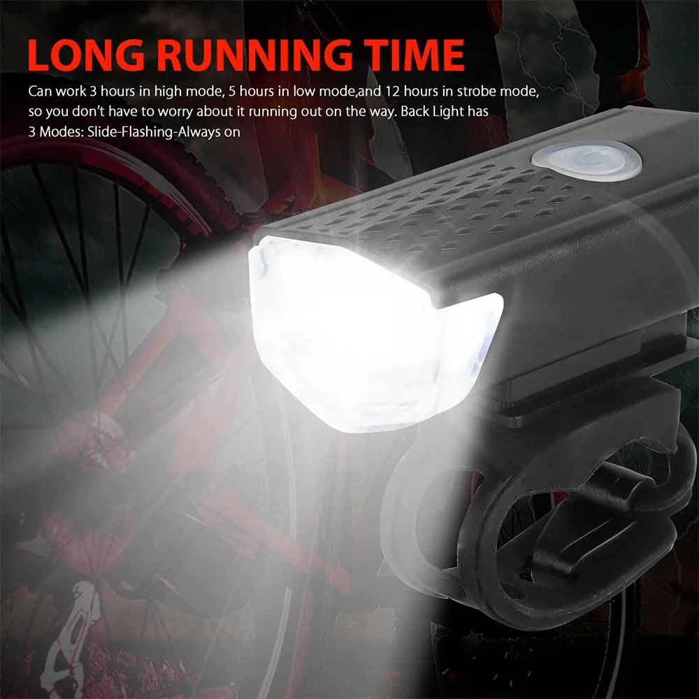 Bike Light USB Rechargeable 300 Lumens Bicycle Light LED Front Headlight Rear Taillight Cycling Flashlight Warning Light