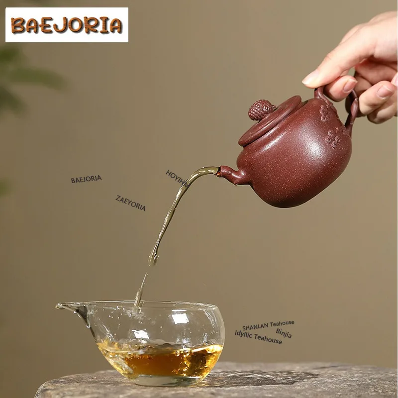 BAEJORIA 210ml Ancient Yixing Purple Clay Teapots Famous Artists Handmade Pine Cone Pot Raw Ore Downhill Mud Kettle Zisha Teaset