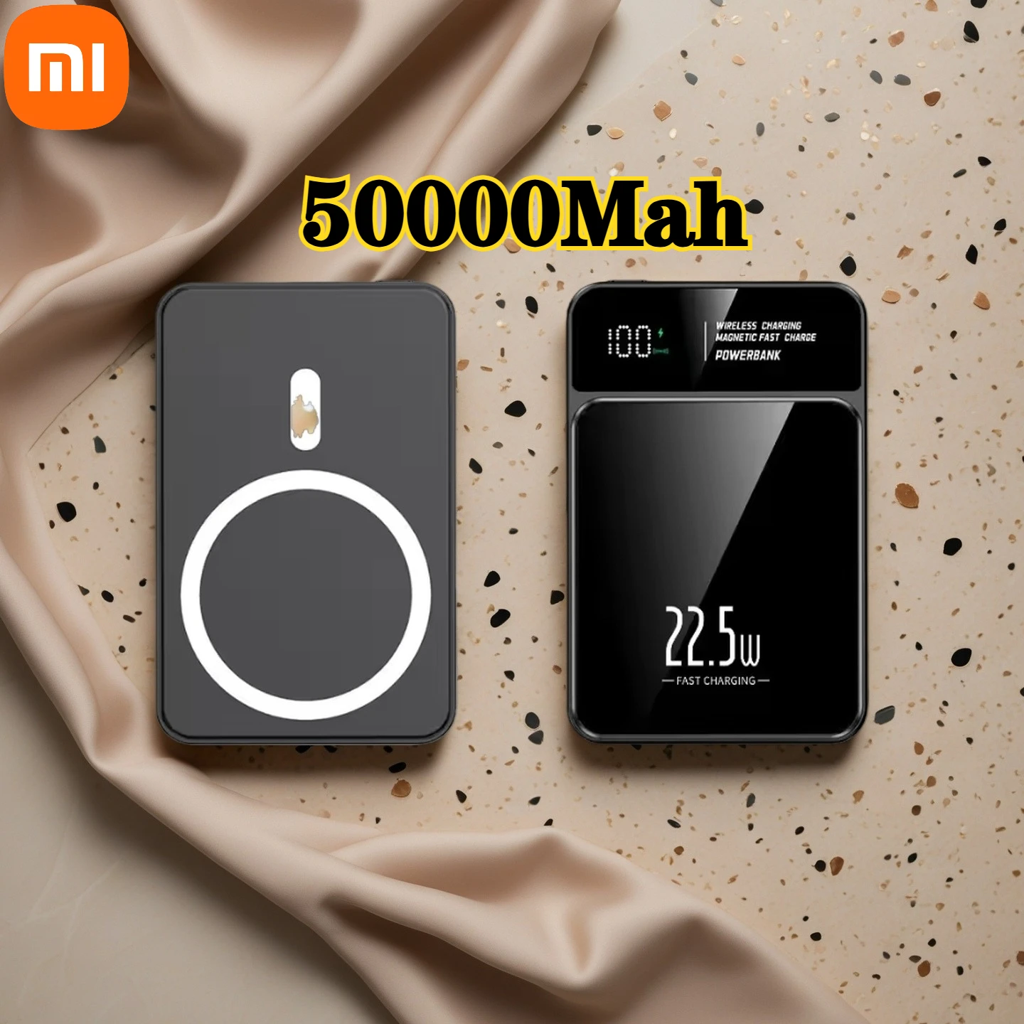 باور بانك صغير من Xiaomi بقدرة 50000 مللي أمبير في الساعة بقدرة 22.5 وات باور بانك لاسلكي مغناطيسي لهاتف iPhone 17 وشاحن حثي محمول وبطارية احتياطية