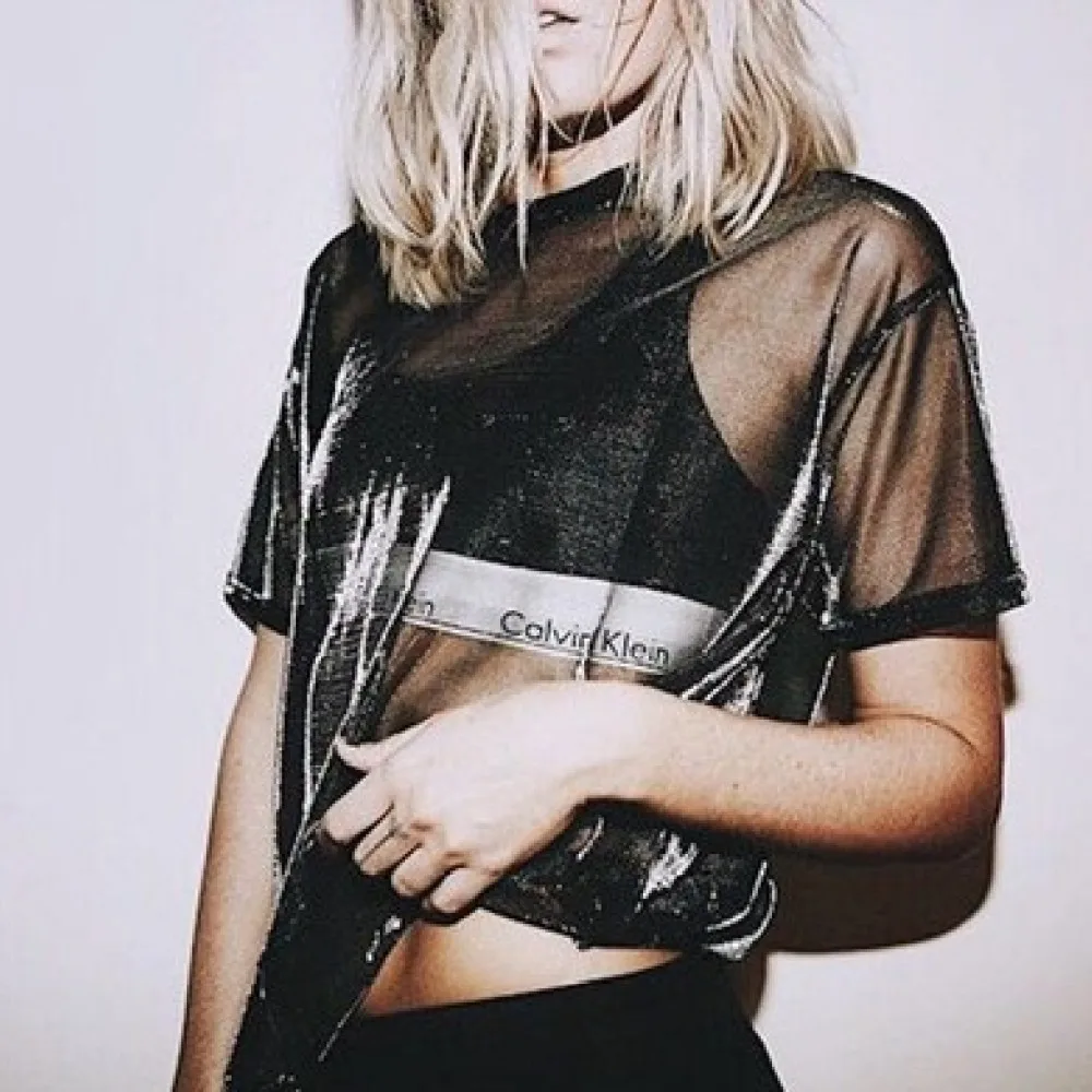 Summer Fashion Women Laser Mesh Tshirt Casual Short Sleeve See Through Blouse Streetwear Loose Breathable Sheer Top Tees
