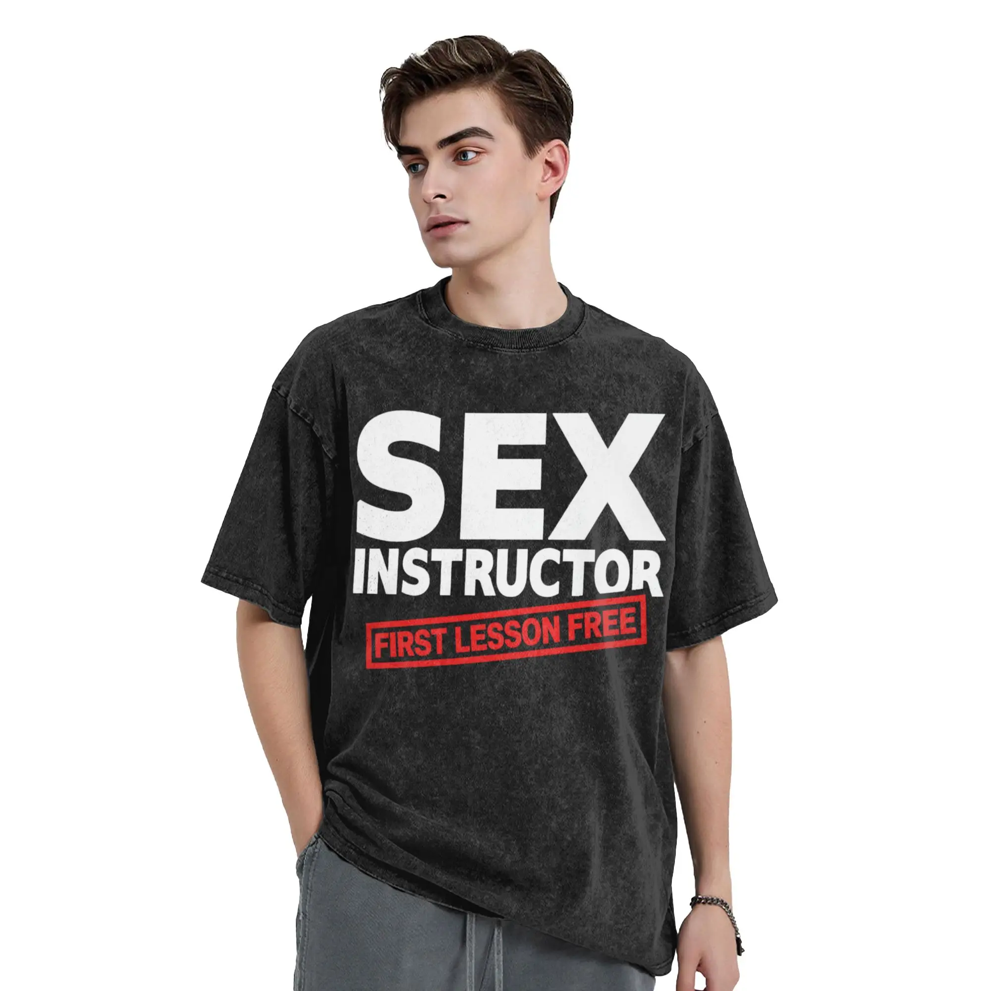 Sex Instructor First Lesson Free  T-Shirt Summer  Vintage T Shirts Cotton Harajuku Shirt For Male Short Sleeves Pattern Clothes