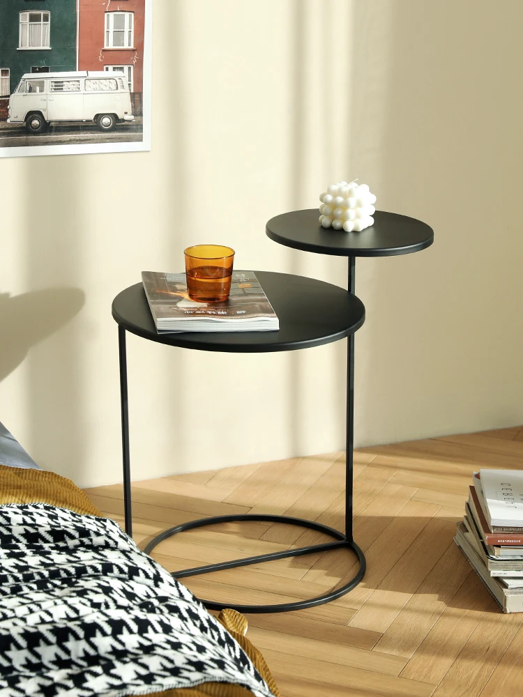 Nordic Creative Iron Small Side Table Double Layers Luxury Living Room Coffee Table Simple Round Bedside Table Home Furniture