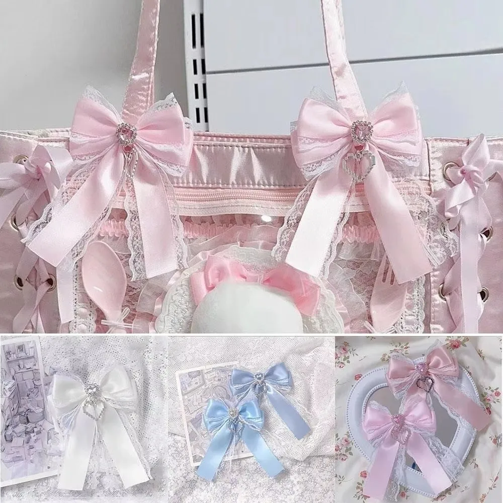 1/2PCS Ribbon Lace Bow DIY Ribbon Bowknot Kit Double Layer Bow Pendant Bling Heart ItaBag Bow Accessories Lace Edge