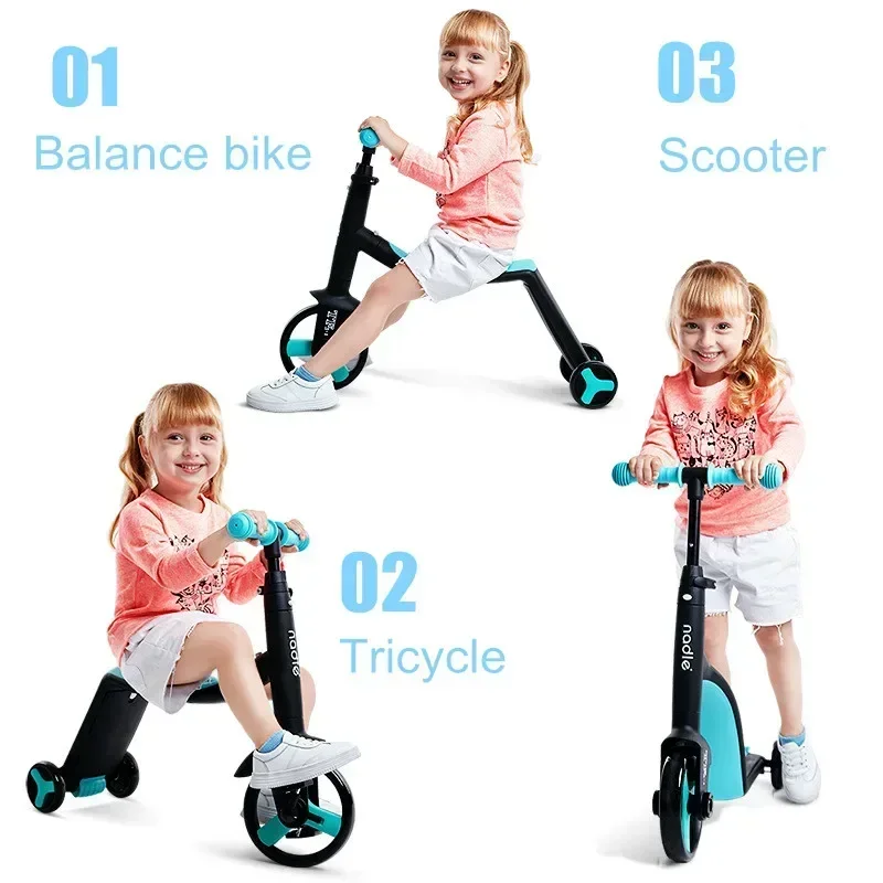 3 em 1 kickboard + triciclo + equilíbrio bicicleta criança passeio em brinquedo crianças kick scooter menino menina scooter ajustável criança presente de aniversário