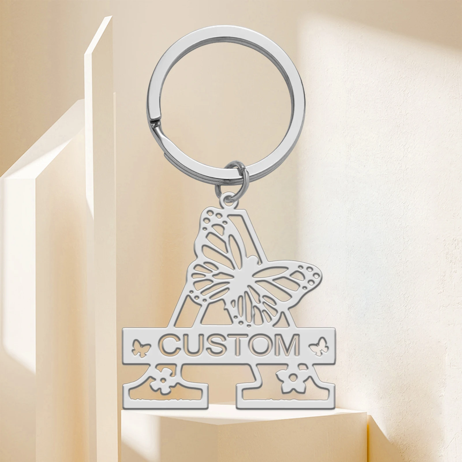 

Jeshayuan Customized Name Letter Keychain Personalized Stainless Steel Butterfly Pendant Women's Jewelry Valentine's Gift