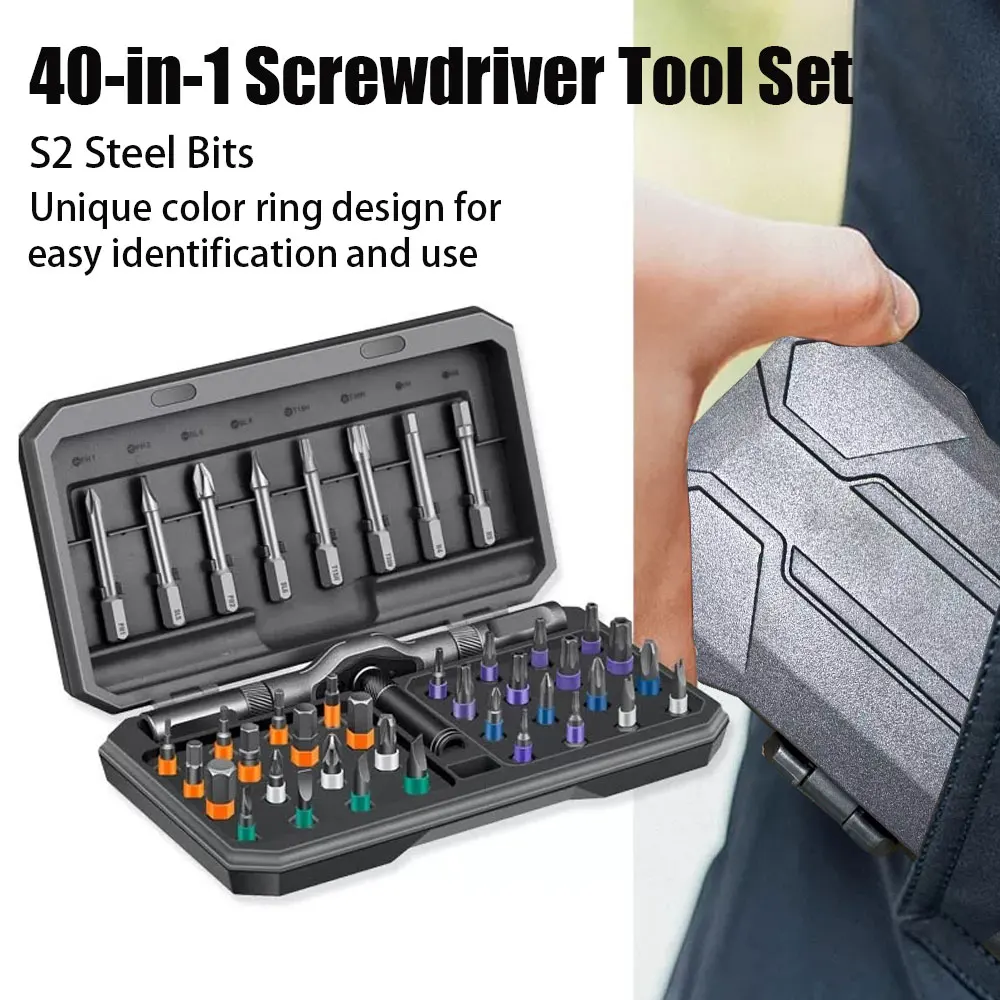 

Household screwdriver set, 40-in-1 multi-functional high-hardness tool set, no electricity required, with detachable T-handle.
