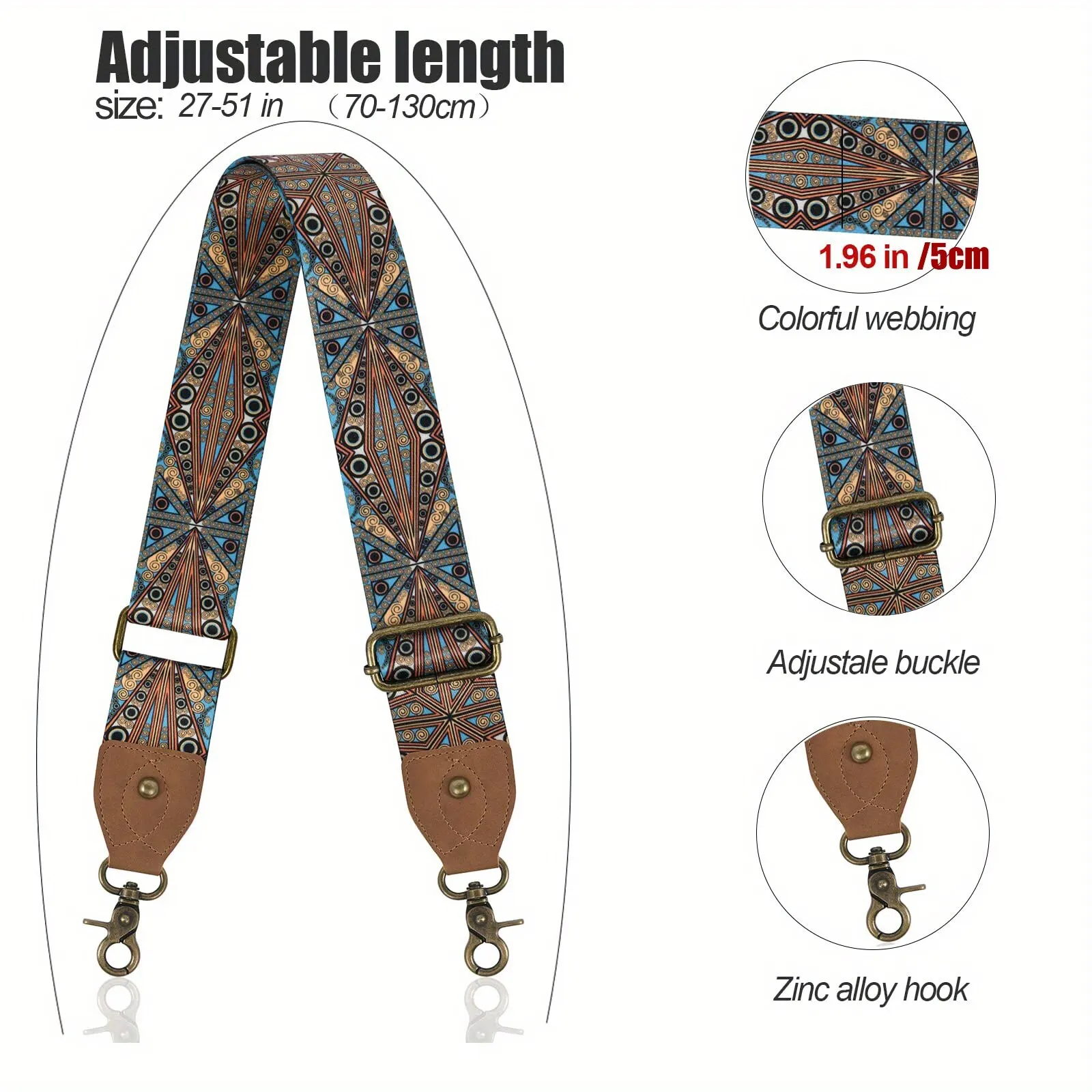 Ethnic Embroidery Wide Purse Straps For Women Crossbody Bags Replacement Guitar Strap For Cross Body Shoulder Bag