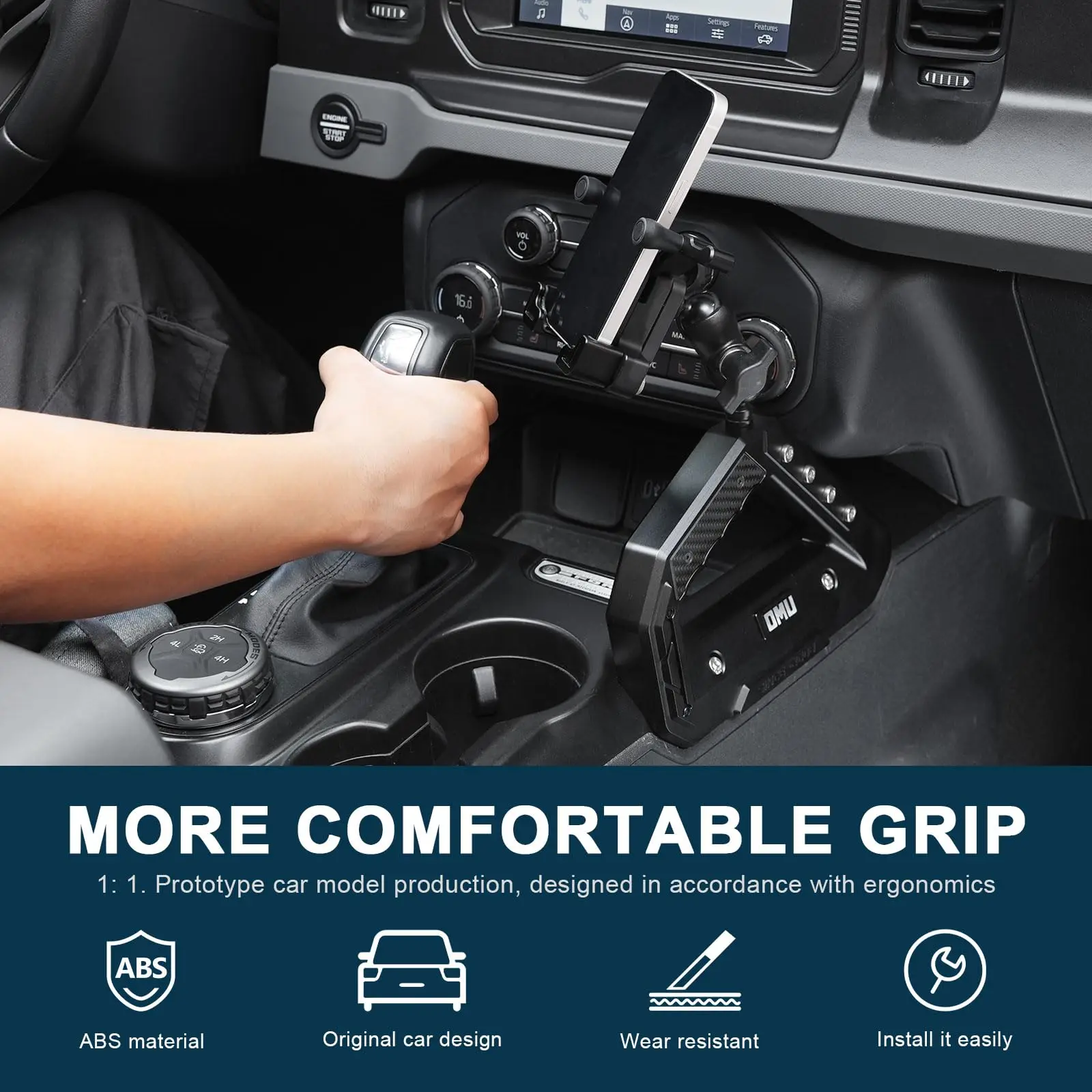 OMU 4x4 سبائك الألومنيوم وحدة التحكم المركزية مسند الذراع المقبض المقبض الهاتف جبل لفورد برونكو 2021-2023 قطع الغيار الداخلية #3