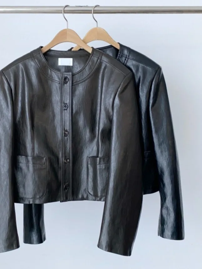 Retro Bla rund Ne Leder Jaet Damen ort Sle Herbst Winter Motorrad PU Leder Mantel Kleine Größe Trendy Neues Modell