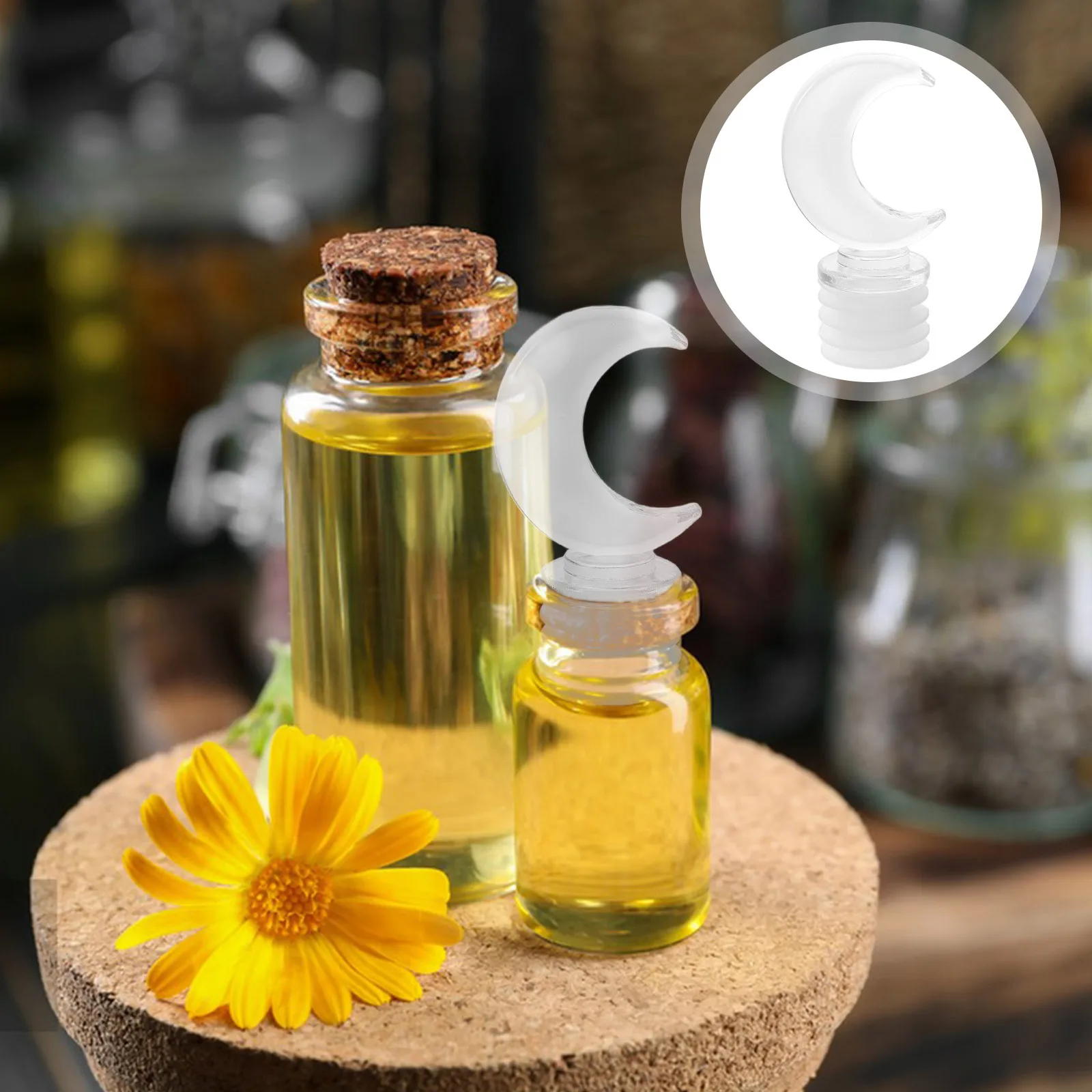 

5 pcs Moon Shaped Plastic Bottle Stopper Aromatherapy Perfume Oil Diffuser Replacement Cork Decanter Wine Beverage Closure Glass