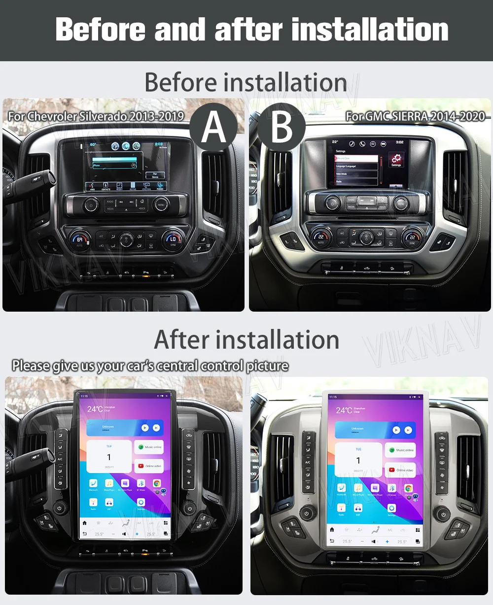 Android 11 Car Radio For Chevrolet Silverado GMC Sierra 2014-2020 Smart Multimedia Video Player GPS CarPlay Navigation