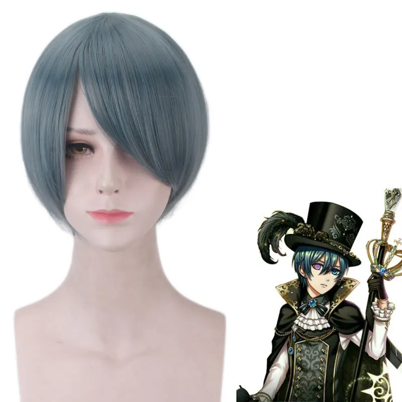 

Synthetic Short Cosplay Wig Dark Blue Hair Anime Style Party Costume Role Play Heat Resistant Fiber