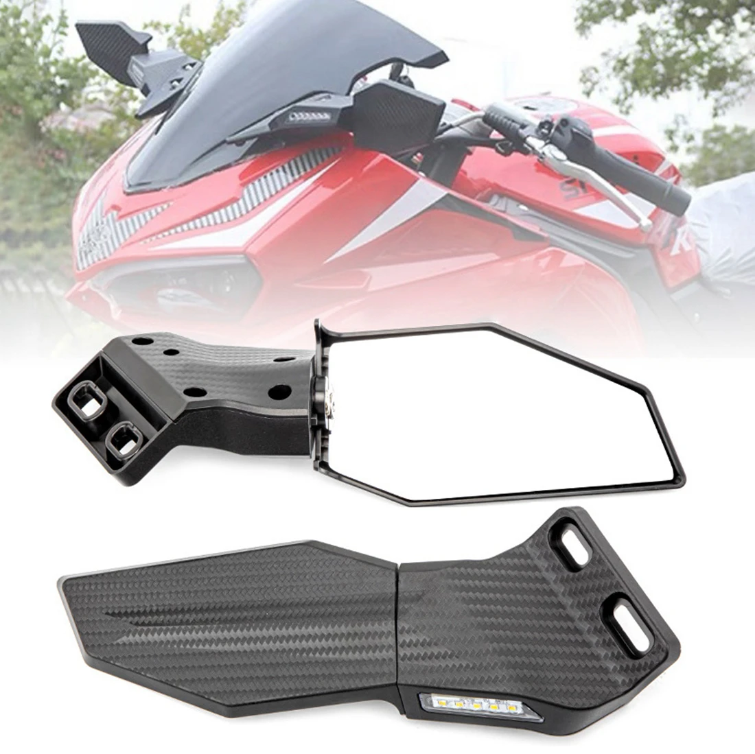 

Motorcycle Modified Wind Wing Rearview Mirror With LED Light For Kawasaki Ninja400 NMAX155 Eagle R25