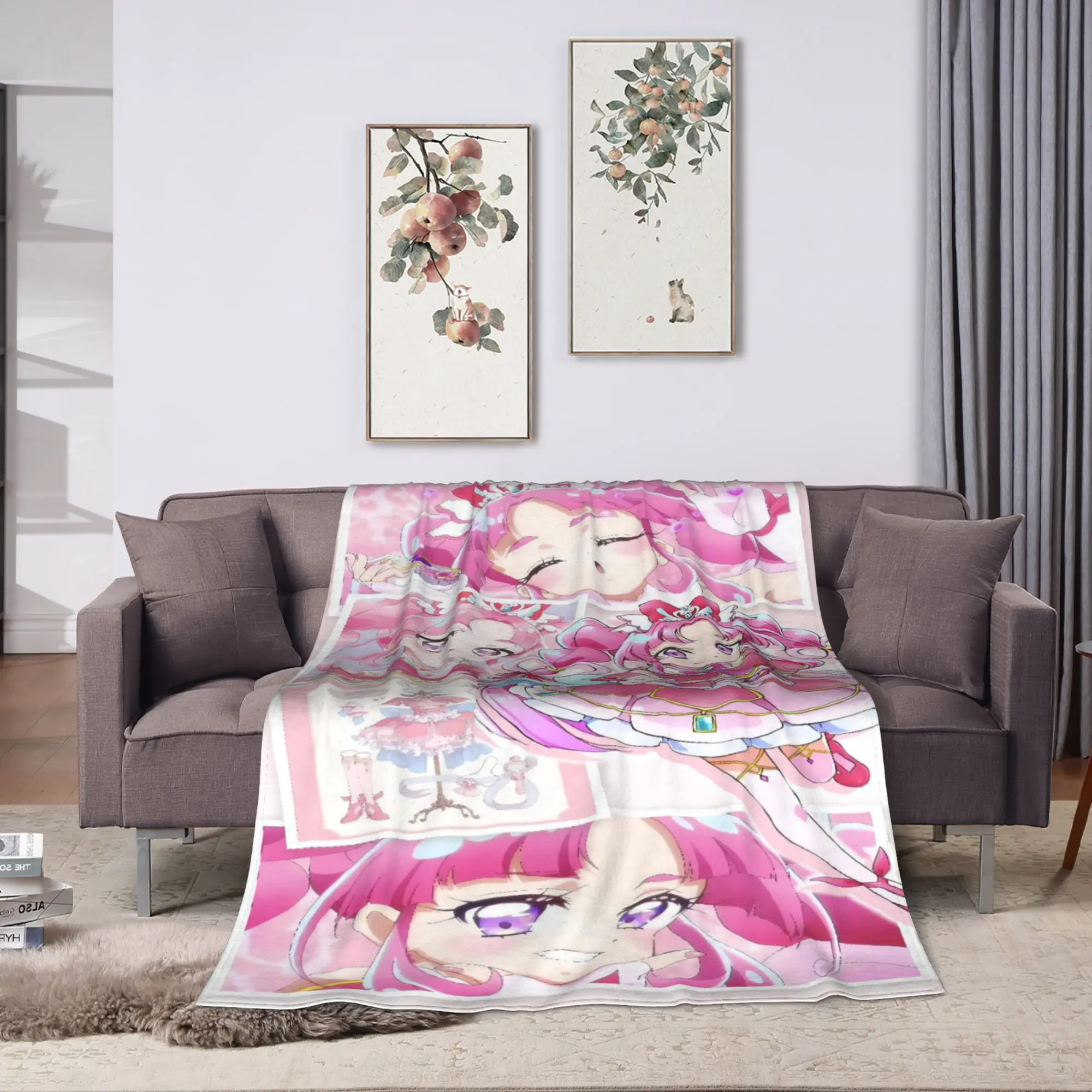 Super Soft Blankets Airplane Travel Pretty Cure Throw Blanket  Flannel Bedspread For Home Decor Graphic Sofa Bed Cover